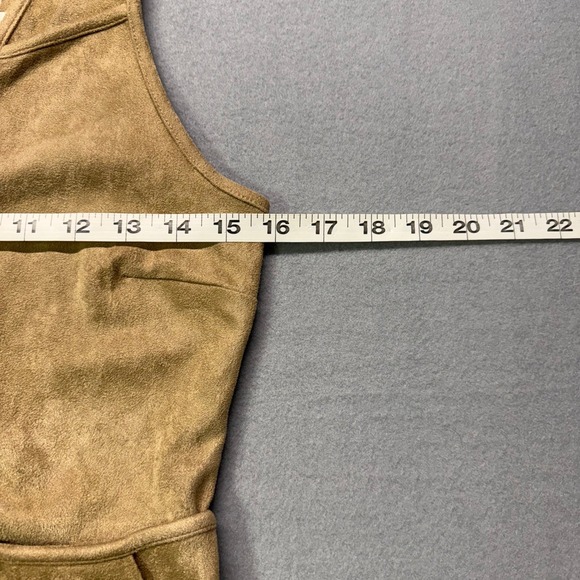 NWT Tan Y2K Faux Suede A Line Mini Dress Sleeveless Zip Pockets western, rustic - Picture 4 of 7